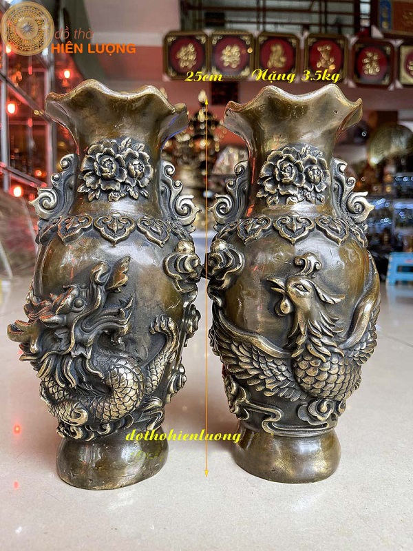 Lọ Hoa Rồng Phượng Bằng Đồng